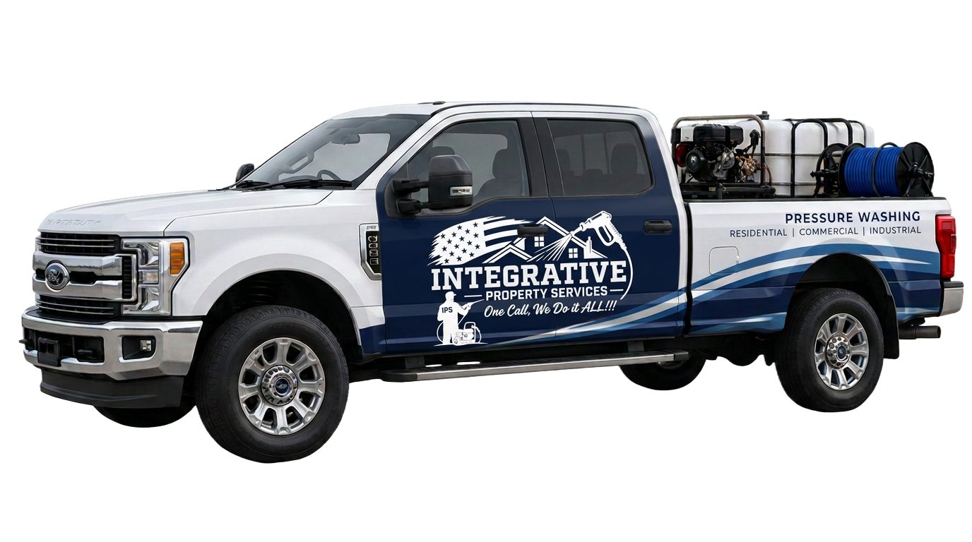 Integrative Services pressure washing truck serving Montgomery and Conroe, TX